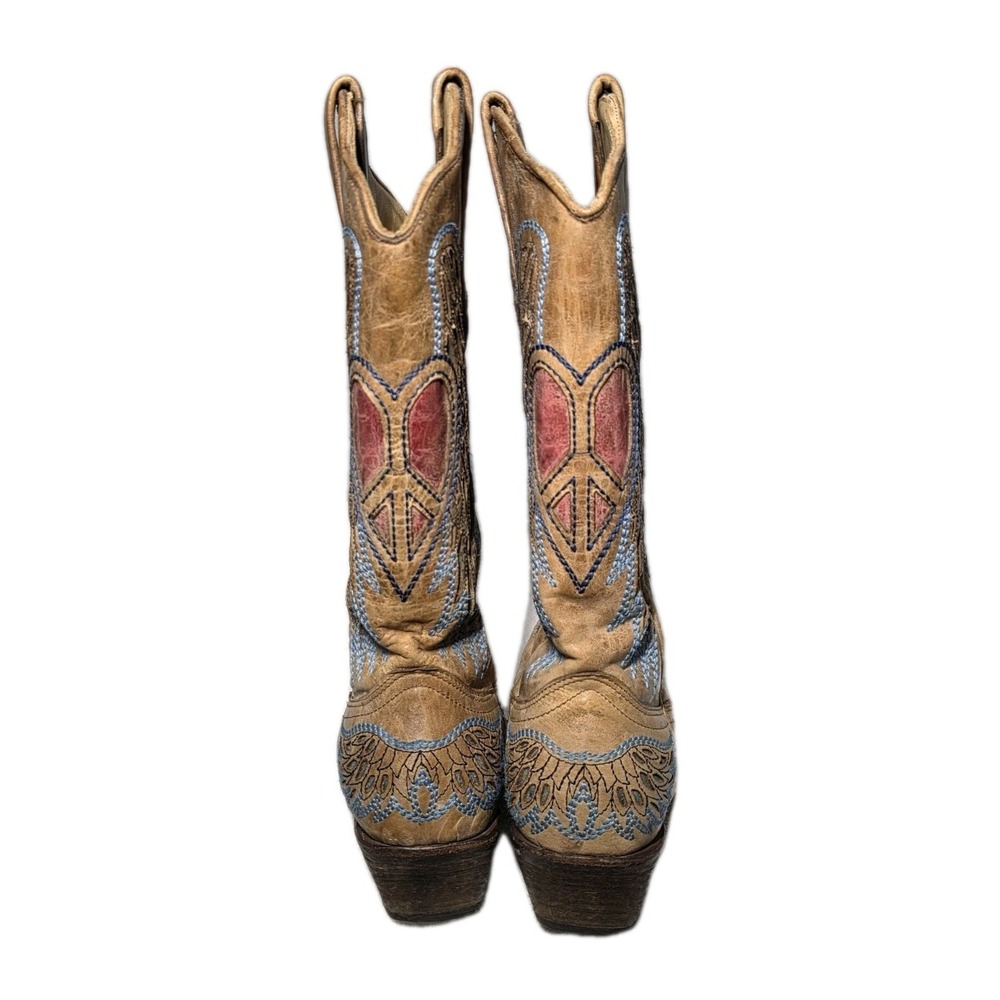 Corral Vintage Sz 6.5 M Fancy Heart Wings Peace Snip Toe Cowboy Western Boots - Picture 4 of 8